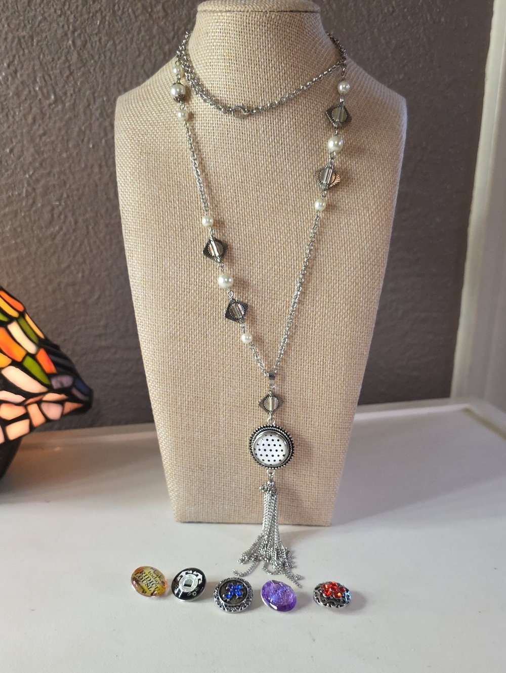 Vintage Ginger Snaps Interchangeable Tassel Statement Necklace with 5 Charms